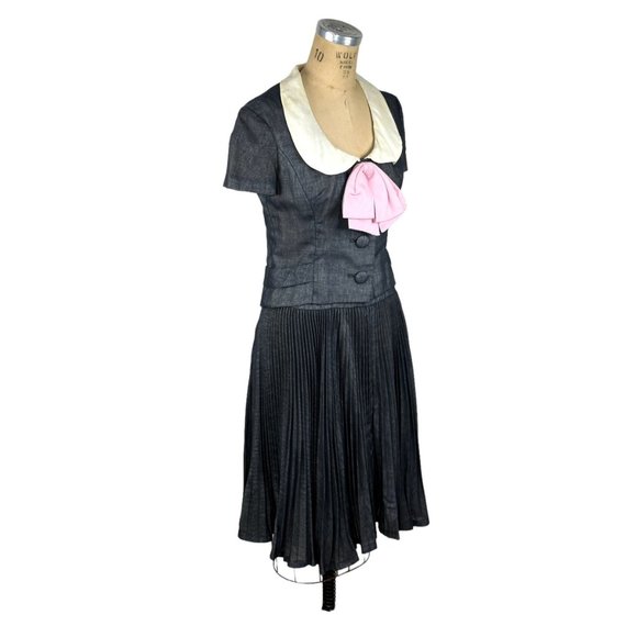1960s pleated dress with jacket and bow by Mam'selle Size M - Picture 2 of 10